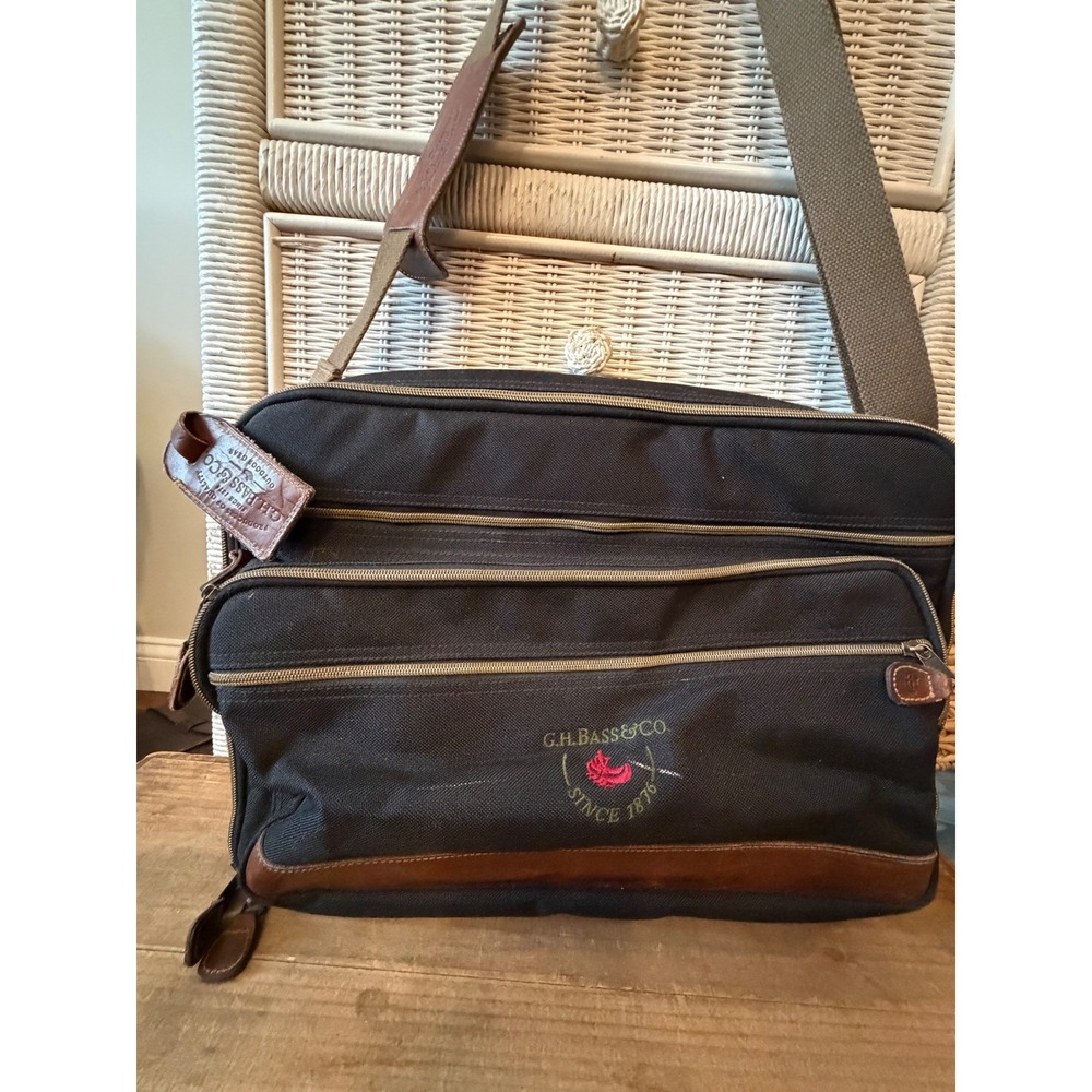 GH Bass & Co Messenger Bag Black Canvas Leather Trim Outdoor Gear Travel Laptop